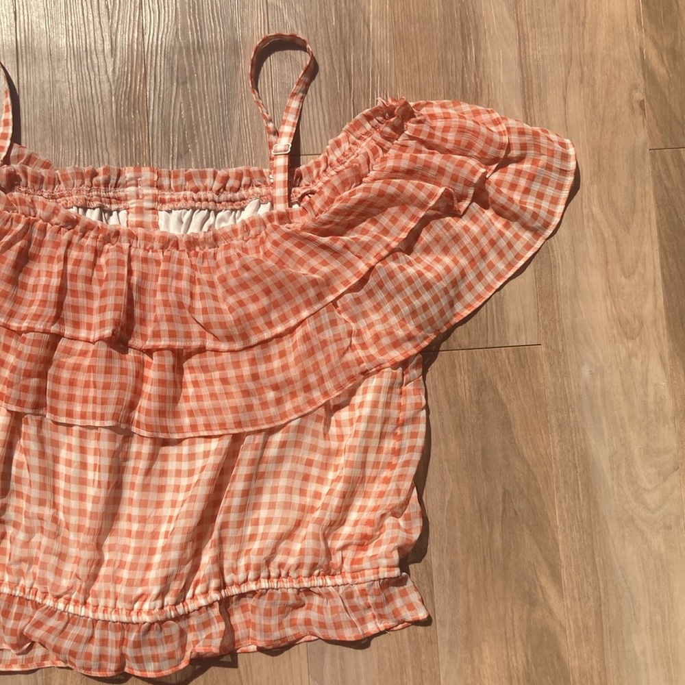 LC Lauren Conrad check print ruffle detail boho top XXL - Picture 10 of 17